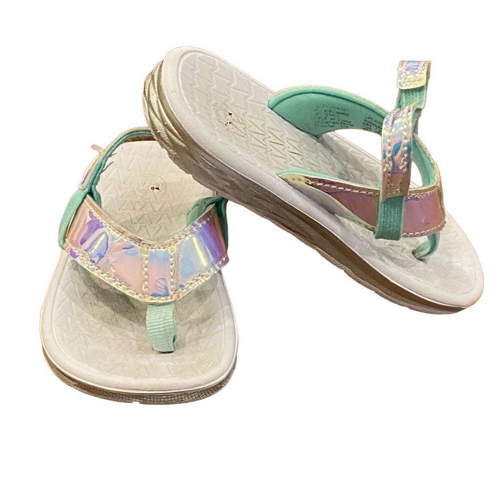 Wonder Nation Toddler Iridescent Aqua Silver Flip Flop Sandal Size 7-8